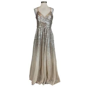Eliza J Women's Formal Dress Size 8 Gold Sequined Sleeveless Long Ball Gown